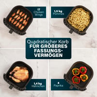 Friteuză cu aer cald digitală Princess 182061, 6,5 L, cu separator, 12 programe, ecran tactil, economie de energie de 60%, gătire fără ulei, negru 6