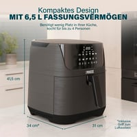 Friteuză cu aer cald digitală Princess 182061, 6,5 L, cu separator, 12 programe, ecran tactil, economie de energie de 60%, gătire fără ulei, negru 2
