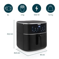 Digitálna teplovzdušná fritéza Princess 182254 - Nastaviteľná kapacita - Max. 8 l - 6 prednastavených programov - Digitálny displej - Menej 2