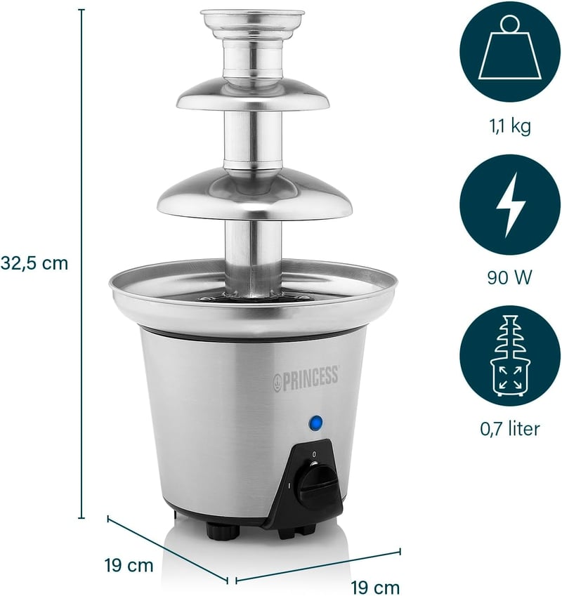 Princess 3 szintes csokoládé szökőkút melegítő funkcióval 0,7 L 90 W