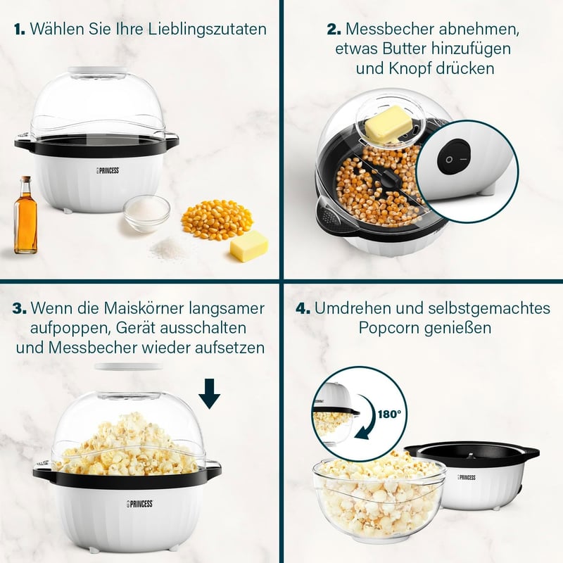 Princess 4,5L Popcorn Készülék Keverőrudas Vaj Olvasztóval és Átlátszó Fedéllel