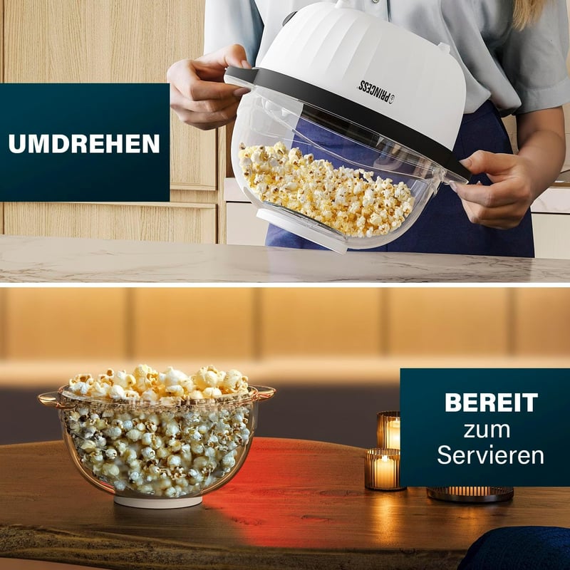 Princess 4,5L Popcorn Készülék Keverőrudas Vaj Olvasztóval és Átlátszó Fedéllel