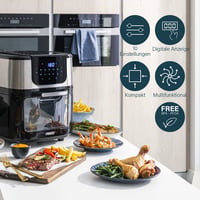 Teplovzdušná fritéza a rúra Princess Aerofryer DeLuxe 182075, 11 litrov, 1800 W, 65–200 °C, s 10 programami, otočným košom, ražňom a 3 plechmi, čierna/strieborná 4
