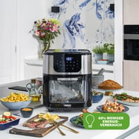 Teplovzdušná fritéza a rúra Princess Aerofryer DeLuxe 182075, 11 litrov, 1800 W, 65–200 °C, s 10 programami, otočným košom, ražňom a 3 plechmi, čierna/strieborná 2