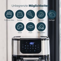 Teplovzdušná fritéza a rúra Princess Aerofryer DeLuxe 182075, 11 litrov, 1800 W, 65–200 °C, s 10 programami, otočným košom, ražňom a 3 plechmi, čierna/strieborná 3