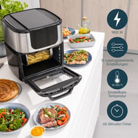 Teplovzdušná fritéza a rúra Princess Aerofryer DeLuxe 182075, 11 litrov, 1800 W, 65–200 °C, s 10 programami, otočným košom, ražňom a 3 plechmi, čierna/strieborná 6