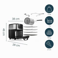 Teplovzdušná fritéza a rúra Princess Aerofryer DeLuxe 182075, 11 litrov, 1800 W, 65–200 °C, s 10 programami, otočným košom, ražňom a 3 plechmi, čierna/strieborná 7