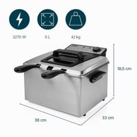 Friteza Princess 185000 – 3270 W, 5 litara, s termostatom, 3 košare za prženje, hladna zona, za 6-7 osoba, sivi metal 2