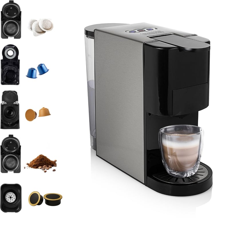 Pákový kávovar Princess 249451 Multi Capsule 5 v 1 – Nespresso, Dolce Gusto, Lavazza a Modo Mio, E.S.E. pody a mletá káva – 0,8 l – 19 bar –