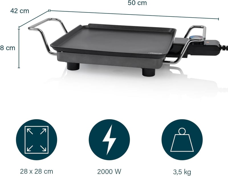 Princess Plancha Chef Mini Classic 1900W 4 személyes grillsütő 28x28cm fekete