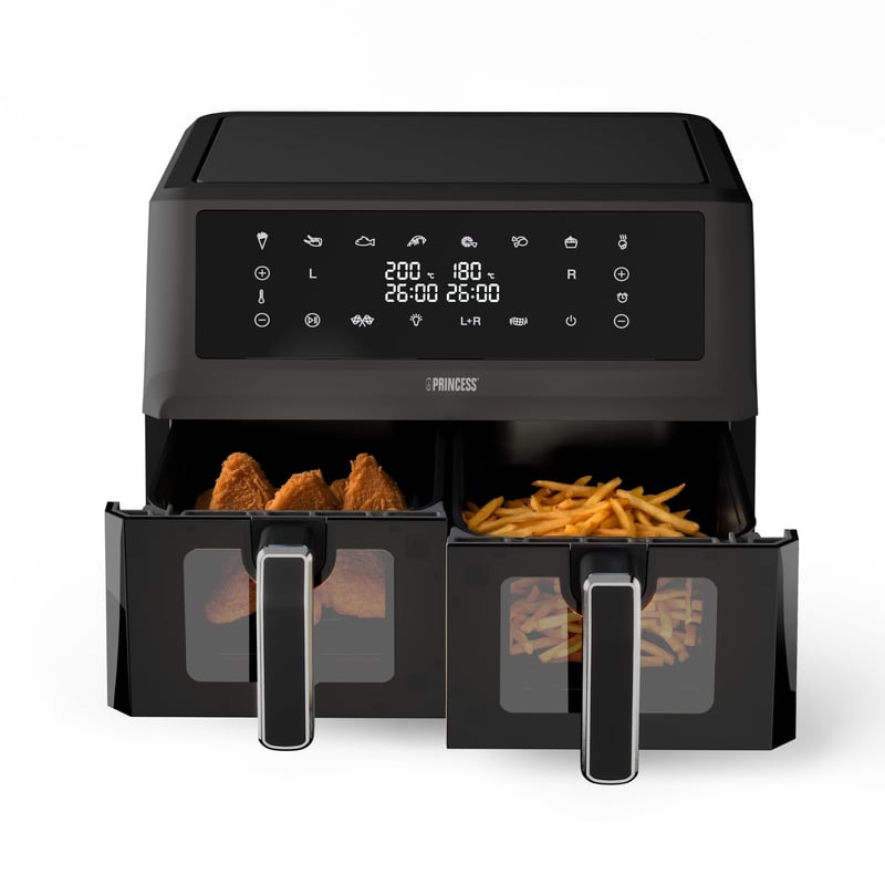 Teplovzdušná fritéza Princess XXL s dvoma košmi 182276 – 11 l, 2400 W, 8 programov, funkcia synchronizácie, bez obsahu BPA a PFAS, priezor