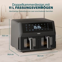 Teplovzdušná fritéza Princess XXL s dvoma košmi 182276 – 11 l, 2400 W, 8 programov, funkcia synchronizácie, bez obsahu BPA a PFAS, priezor 2