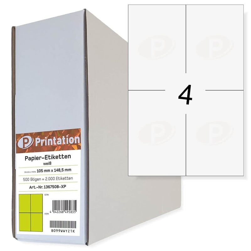 Samolepiace prepravné štítky Printation 105x148 mm - biele - 2000 ks (500 hárkov)