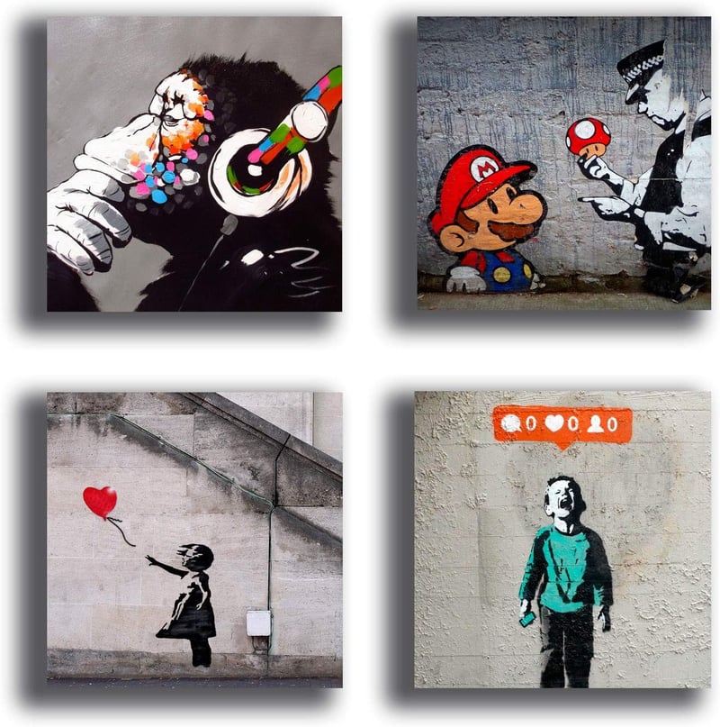 Printerland Banksy Vászon Képek 4 Darab 30x30 cm Absztrakt Fali Dekoráció