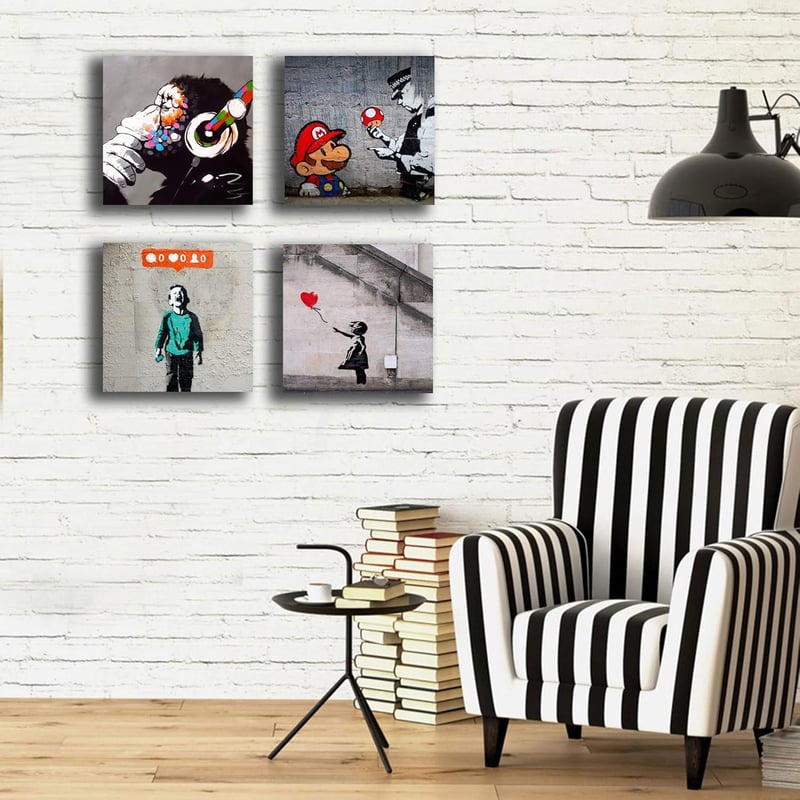 Printerland Banksy Vászon Képek 4 Darab 30x30 cm Absztrakt Fali Dekoráció