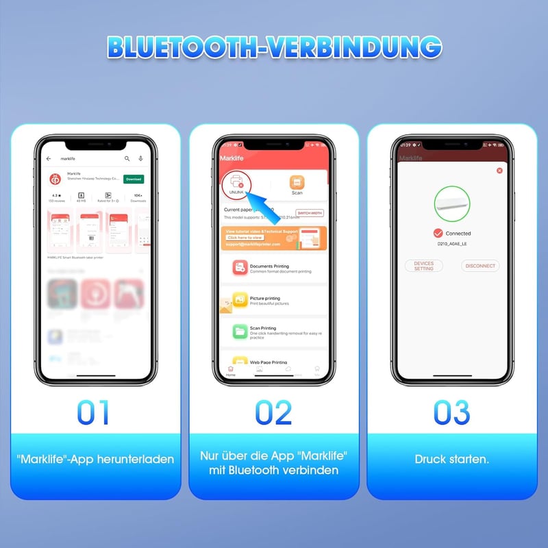 Pristar D210 Hordozható Termál Nyomtató A4 - iOS/Android/PC Kompatibilis - Bluetooth Vezeték Nélküli Nyomtató Otthonra, Irodába, Utazáshoz -