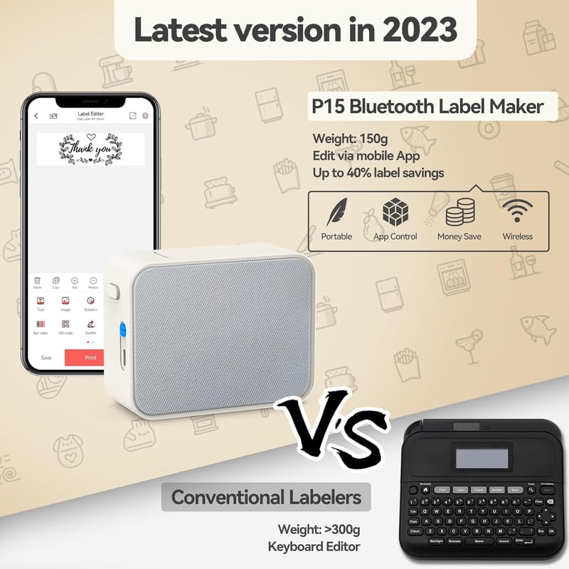 Pristar P15 Bluetooth címkenyomtató, öntapadós, iOS/Android alkalmazás, újratölthető