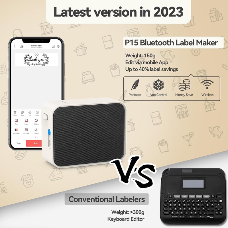 Pristar P15 Bluetooth címkenyomtató, öntapadós, iOS/Android alkalmazás, újratölthető