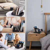Stație de încărcare USB PRITEK cu 6 porturi, cu încărcare rapidă de 5V 3A și porturi de încărcare de 5V 2.4A, cu 8 cabluri USB scurte pentru telefoane și tablete 4