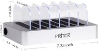 Stație de încărcare USB-C de birou PRITEK cu 6 porturi, incluzând 6 cabluri USB-C scurte pentru mai multe dispozitive, telefoane, tablete, căști, MP3, MP4, argintiu 8