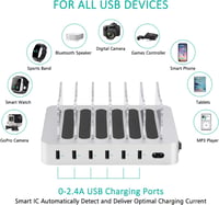Stație de încărcare USB-C de birou PRITEK cu 6 porturi, incluzând 6 cabluri USB-C scurte pentru mai multe dispozitive, telefoane, tablete, căști, MP3, MP4, argintiu 2