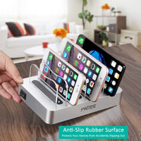 Stație de încărcare USB-C de birou PRITEK cu 6 porturi, incluzând 6 cabluri USB-C scurte pentru mai multe dispozitive, telefoane, tablete, căști, MP3, MP4, argintiu 7