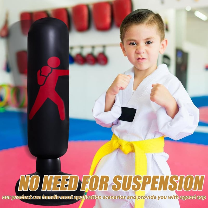 PRITOK Álló Boxzsák Gyerekeknek és Felnőtteknek 160 cm - Felfújható Edzőbábu PVC Anyagból, Légpumpával, Kickbox, Karate és Taekwondo Gyakorl
