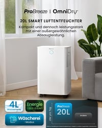 Pro Breeze WiFi Páramentesítő 20L/24h, Okos Vezérlés, Penészedés Ellen, 30m²-ig - 20L - 30 m² - Smart App 2