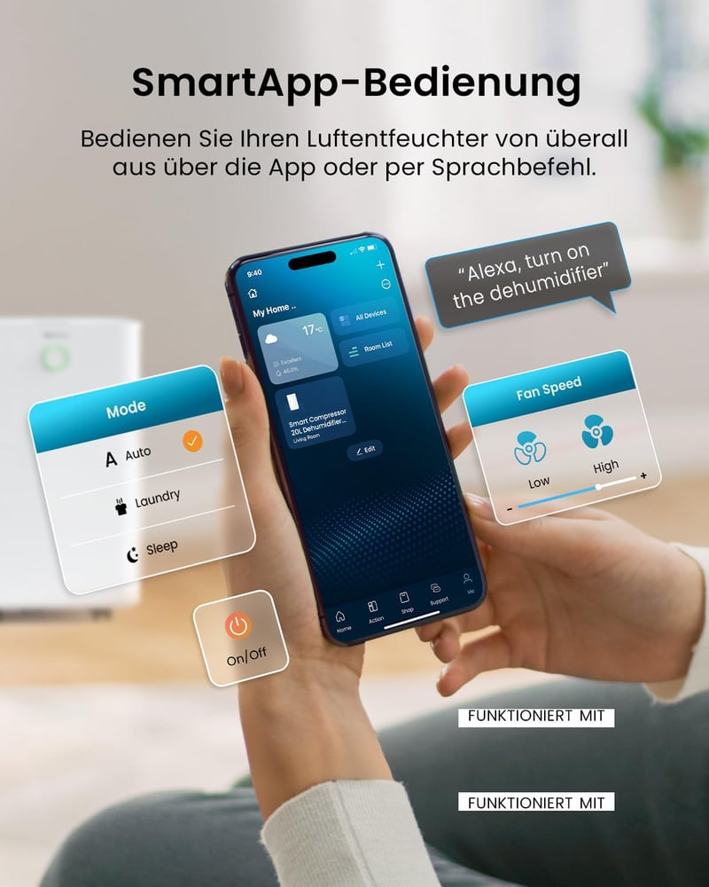 Pro Breeze WiFi Páramentesítő 20L/24h, Okos Vezérlés, Penészedés Ellen, 30m²-ig - 20L - 30 m² - Smart App