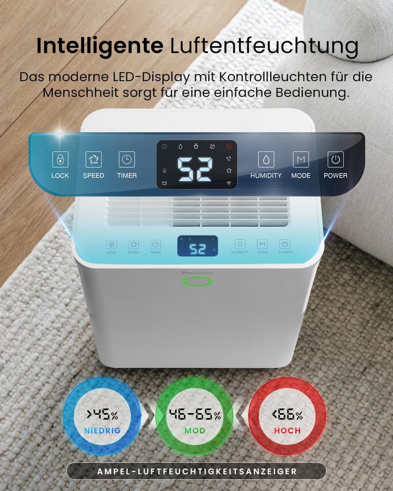 Pro Breeze WiFi Páramentesítő 20L/24h, Okos Vezérlés, Penészedés Ellen, 30m²-ig - 20L - 30 m² - Smart App