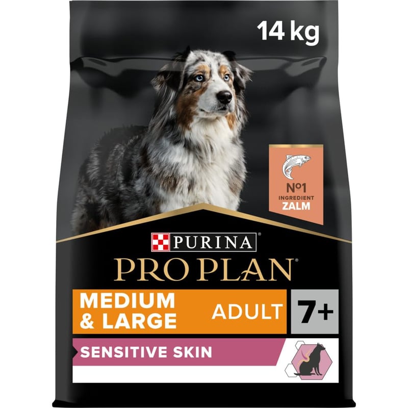Pro Plan 7+ Sensitive Skin Senior suha hrana za pse s lososom – za srednje i velike pasmine – 14 kg