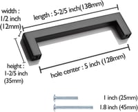 Probrico Matt Fekete Bútorfogantyú Szett 25db - 12mm Négyzet Profil, 128mm Furattáv, Rozsdamentes Acél Konyhai Szekrény Fiók Kilincs 3