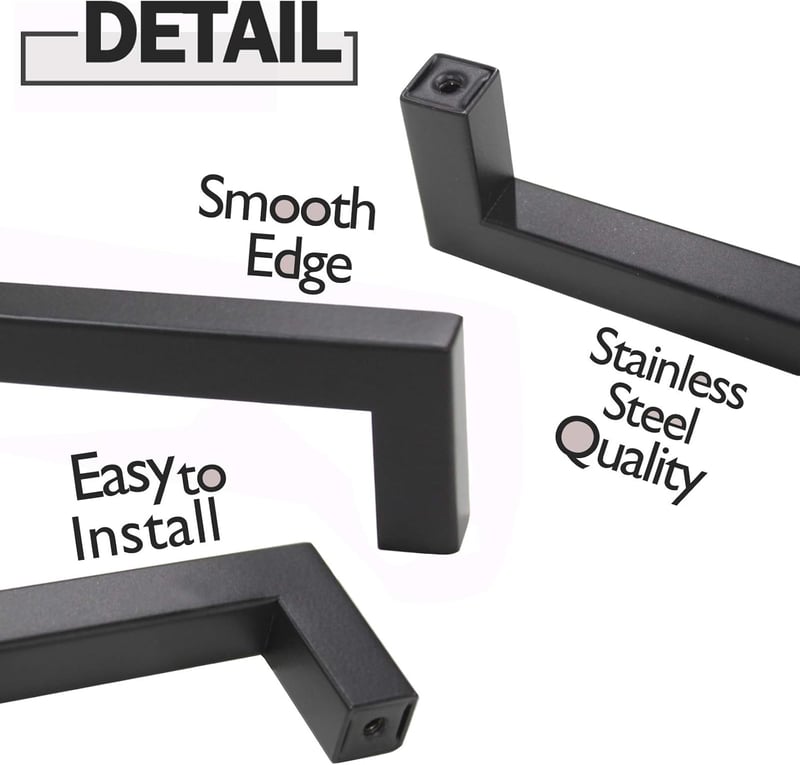 Probrico Matt Fekete Bútorfogantyú Szett 25db - 12mm Négyzet Profil, 128mm Furattáv, Rozsdamentes Acél Konyhai Szekrény Fiók Kilincs