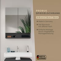 Zrkadlová kúpeľňová skrinka Probus Basic 60 cm antracitová - dvojdverová kúpeľňová skrinka s otvorenými policami, antracitový korpus, vyrobené v Nemecku 3