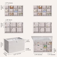 ProCase Ékszertartó Szett 5 Darabos Fedeles Tálcákkal, Stackelhető Ékszerrendező Fiók Szürke Bársony Fülbevaló Gyűrű Tároláshoz 6