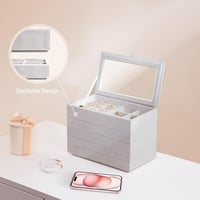 ProCase Ékszertartó Szett 5 Darabos Fedeles Tálcákkal, Stackelhető Ékszerrendező Fiók Szürke Bársony Fülbevaló Gyűrű Tároláshoz 3