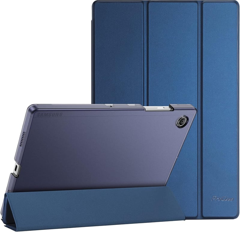 ProCase Galaxy Tab A8 10,5" (SM-X200/X205) háromszoros kihajtható tok állvánnyal - sötétkék