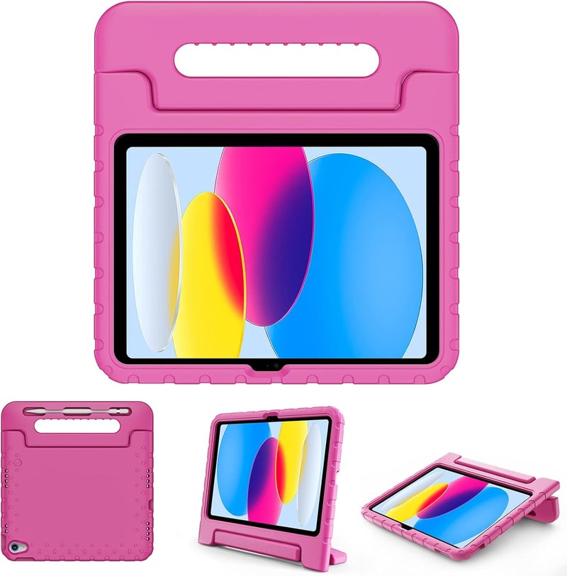 ProCase iPad 10/11 generációs gyermek tok állvánnyal, ütésálló, könnyű, magenta