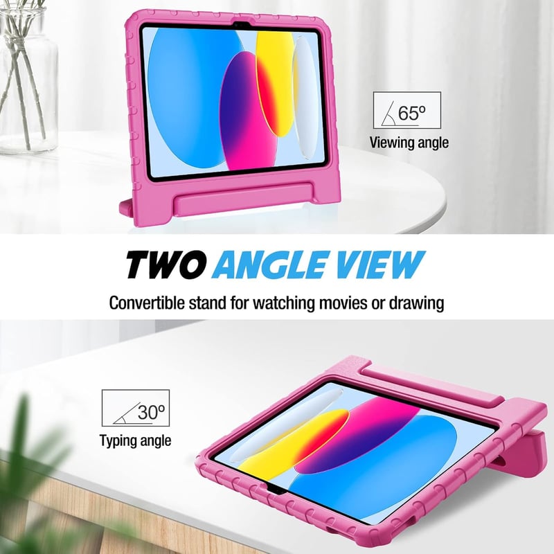 ProCase iPad 10/11 generációs gyermek tok állvánnyal, ütésálló, könnyű, magenta