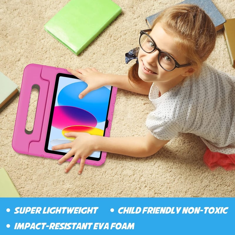 ProCase iPad 10/11 generációs gyermek tok állvánnyal, ütésálló, könnyű, magenta