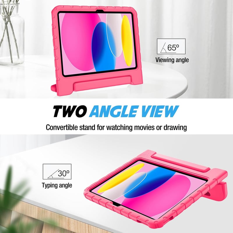 ProCase iPad 10-11 generációs gyermek tok ütésálló állvánnyal rózsaszín