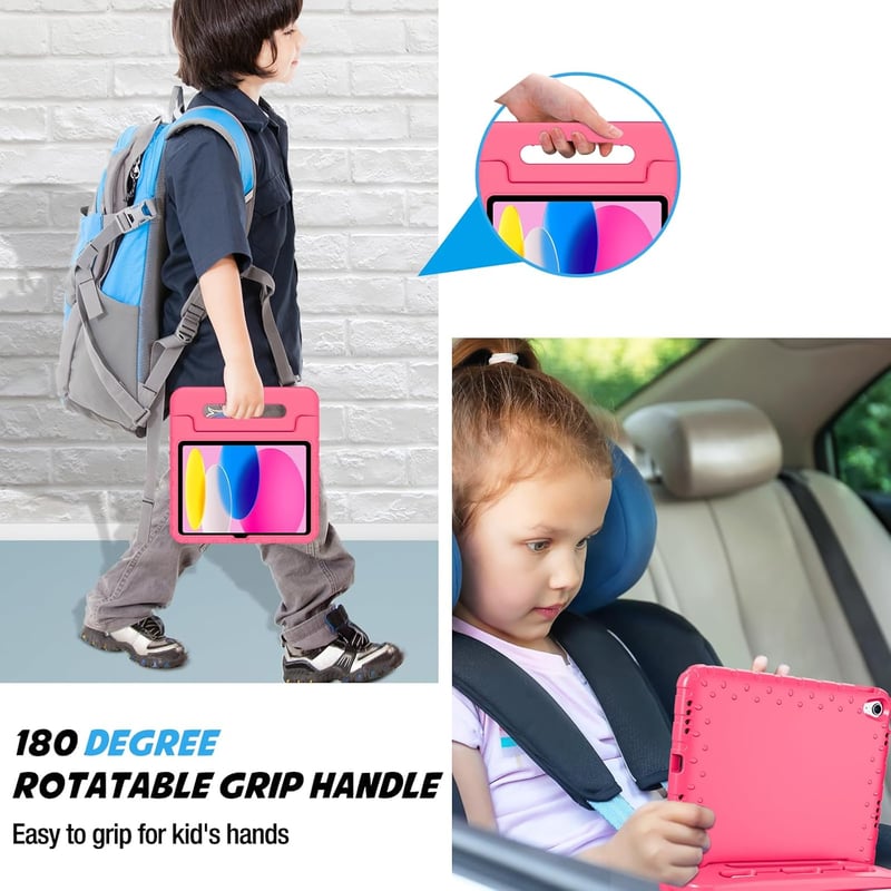 ProCase iPad 10-11 generációs gyermek tok ütésálló állvánnyal rózsaszín