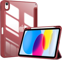 ProCase iPad 10-11 hüvely tolltartóval, ütésálló smart tok, átlátszó hátlap, bordó 1