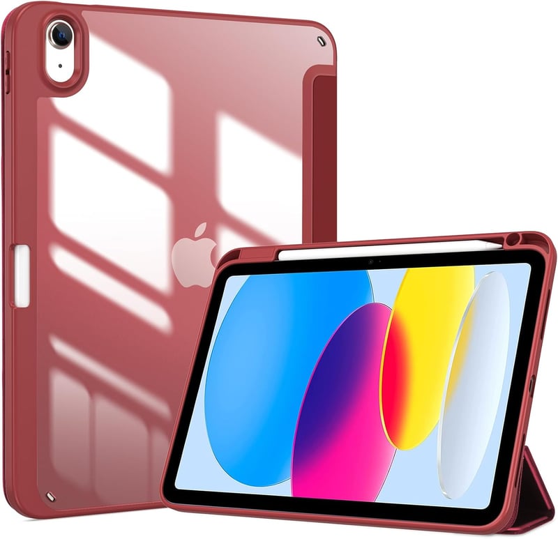 ProCase iPad 10-11 hüvely tolltartóval, ütésálló smart tok, átlátszó hátlap, bordó
