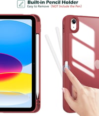 ProCase iPad 10-11 hüvely tolltartóval, ütésálló smart tok, átlátszó hátlap, bordó 4