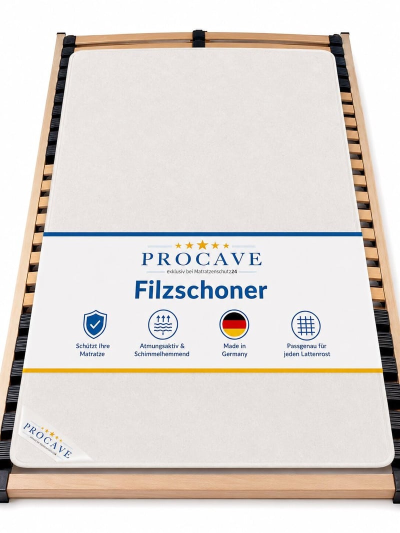 PROCAVE Plstená podložka pod rošt 90x200 cm - Priedušná podložka pod matrac z vpichovanej plsti, chránič matraca, Made in Germany