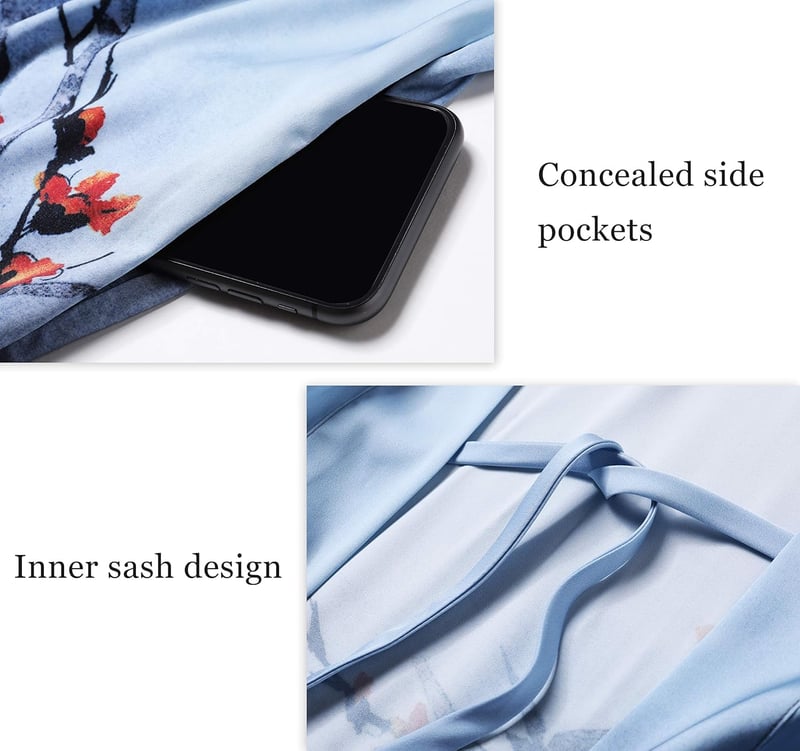 PRODESIGN Női Hosszú Kimonó Maxi Virágmintás Szatén Fürdőköpeny Elegáns Hálóruha