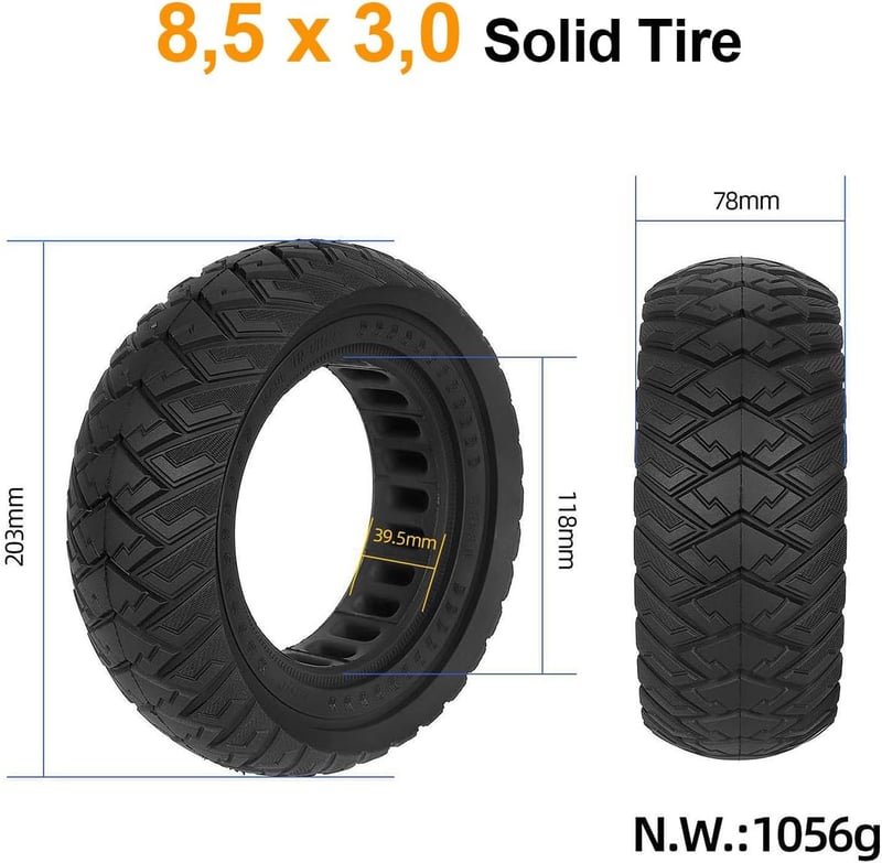 Prodrocam 8.5x3 Defektmentes Tömörgumi Abroncs Elektromos Rollerekhez - Kukirin G2 Pro, Kugoo X1, Zero 8/9, VSETT Kompatibilis, 150kg Teherb