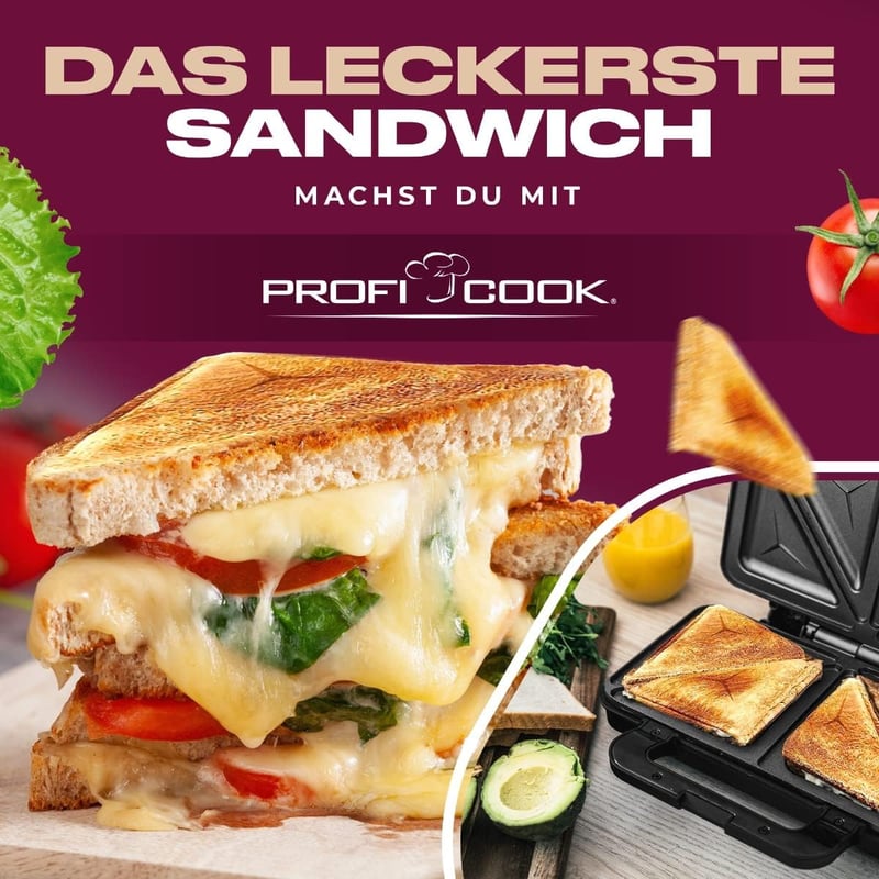 Profi Cook PC-ST 1092 XXL szendvicssütő rozsdamentes acél, tapadásmentes bevonattal
