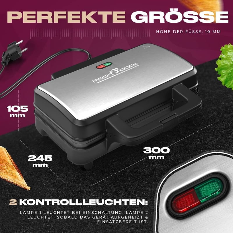 Profi Cook PC-ST 1092 XXL szendvicssütő rozsdamentes acél, tapadásmentes bevonattal
